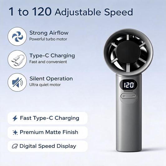 Portable Handheld Turbo Fan – 120-Speed Stepless Mini Fan