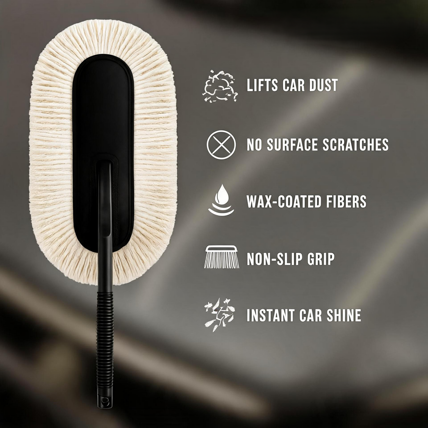Quick Clean Car Duster (Special Wax-Infused Cotton) Lint-Free & Scratch-Free Car Dust Cleaner Brush