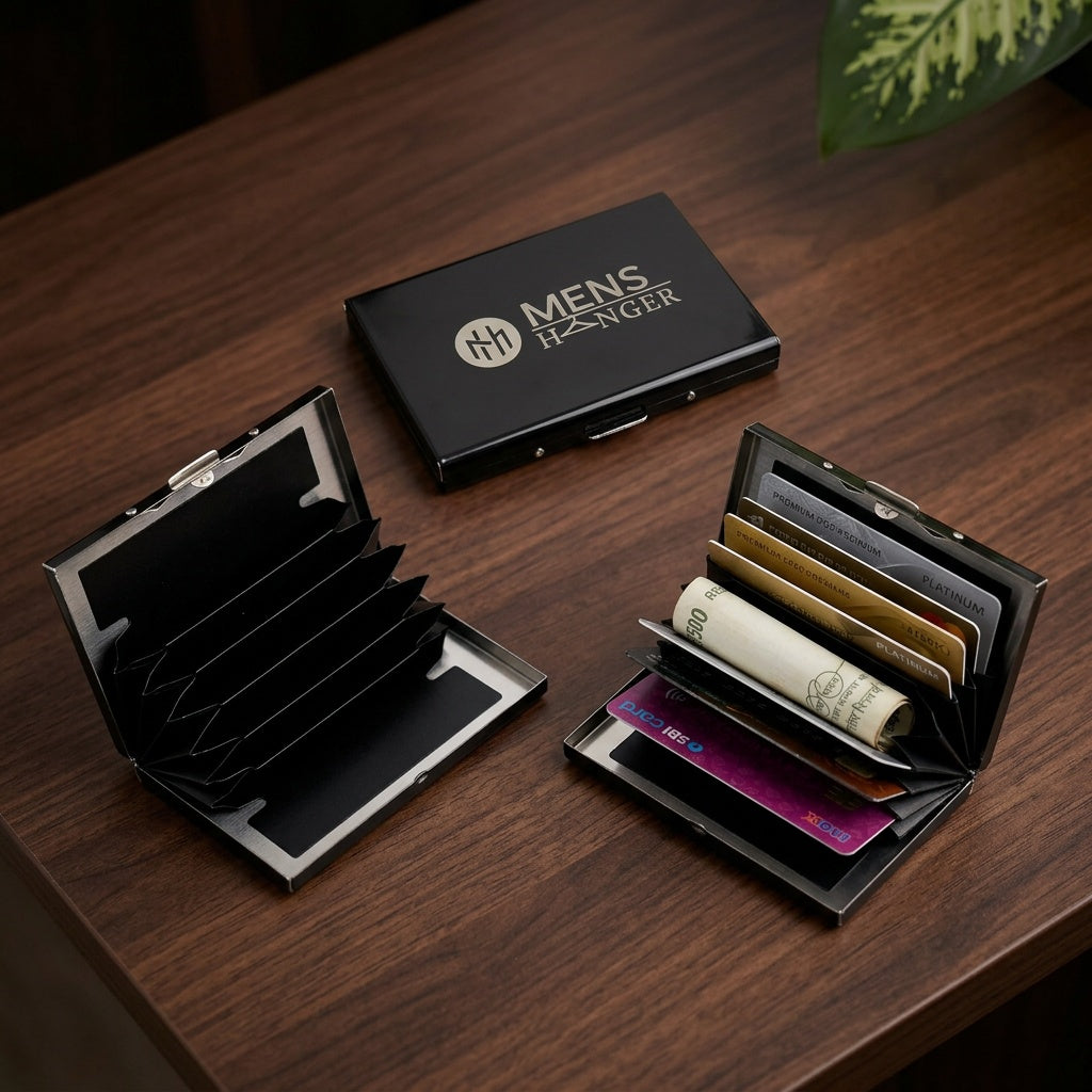 Mens Hanger Metal Card Holder Wallet for Men – RFID Blocking Slim Aluminium Card Case